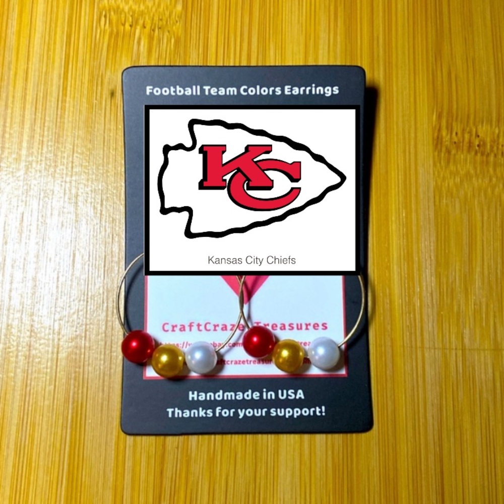 Kansas City Chiefs Bead Gold Earrings - Handmade